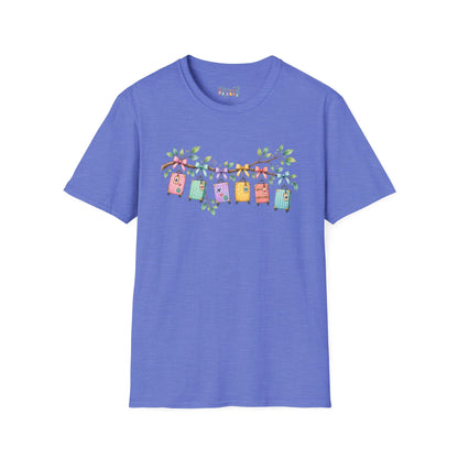 Suitcase Garland T-Shirt — Cute Luggage Line Graphic Tee for Travelers