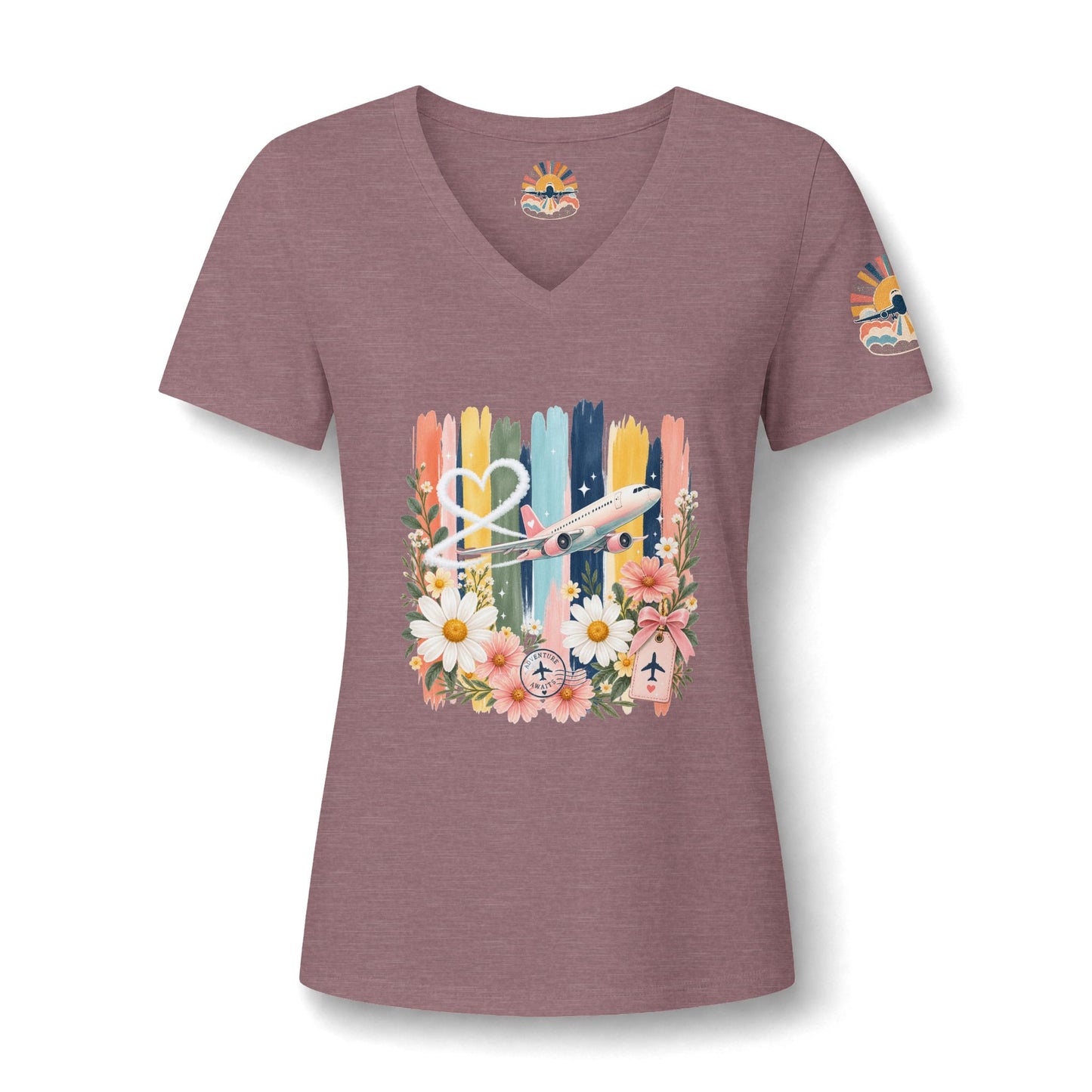 Floral Striped Heart Airplane