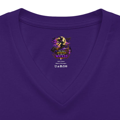 Witchy Halloween V-Neck Tee — "On Time, In Style & A Little Bit Wicked"