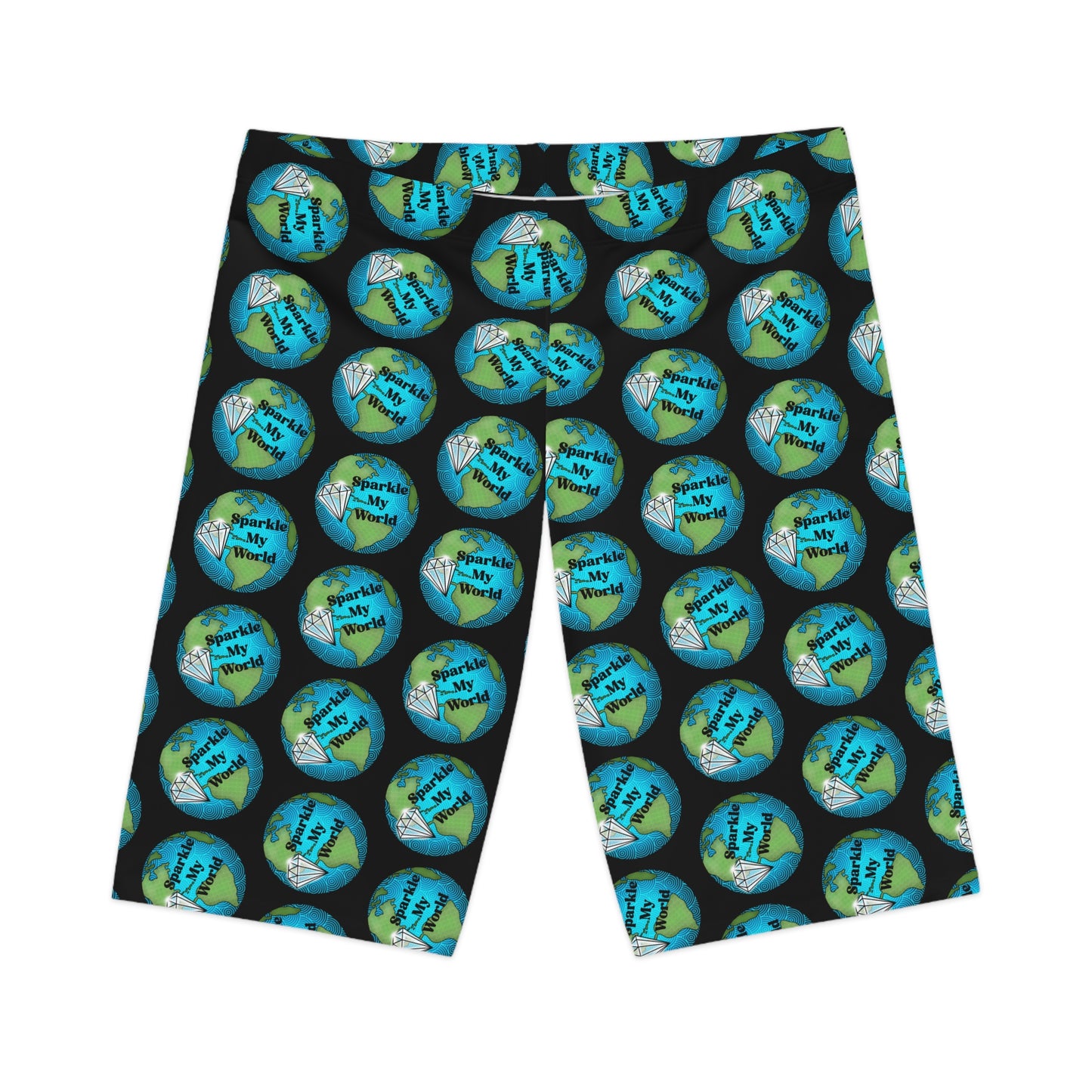 Colorful Women's Bike Shorts with Earth Design, Activewear, Cycling Gear, Fitness Apparel, Eco-Friendly Shorts, Summer Essentials