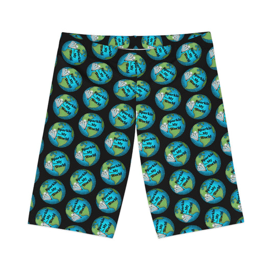 Colorful Women's Bike Shorts with Earth Design, Activewear, Cycling Gear, Fitness Apparel, Eco-Friendly Shorts, Summer Essentials