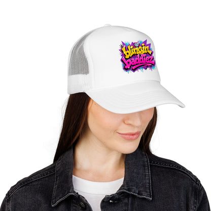 Foam Trucker Hat — "Blingin Baddiez" Colorful Graffiti Logo Cap