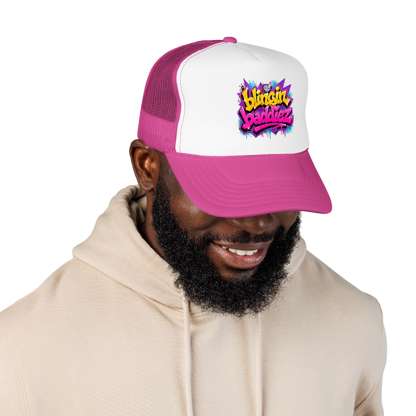 Foam Trucker Hat — "Blingin Baddiez" Colorful Graffiti Logo Cap