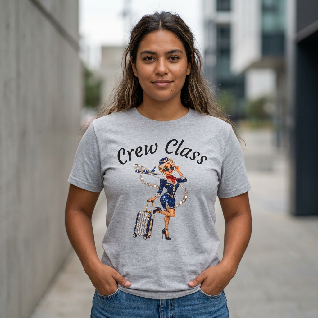 Crew Class T-Shirt — Retro Flight Attendant Graphic Tee