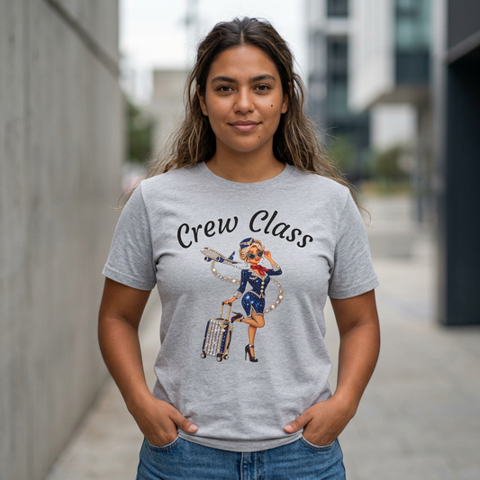 Crew Class T-Shirt — Retro Flight Attendant Graphic Tee