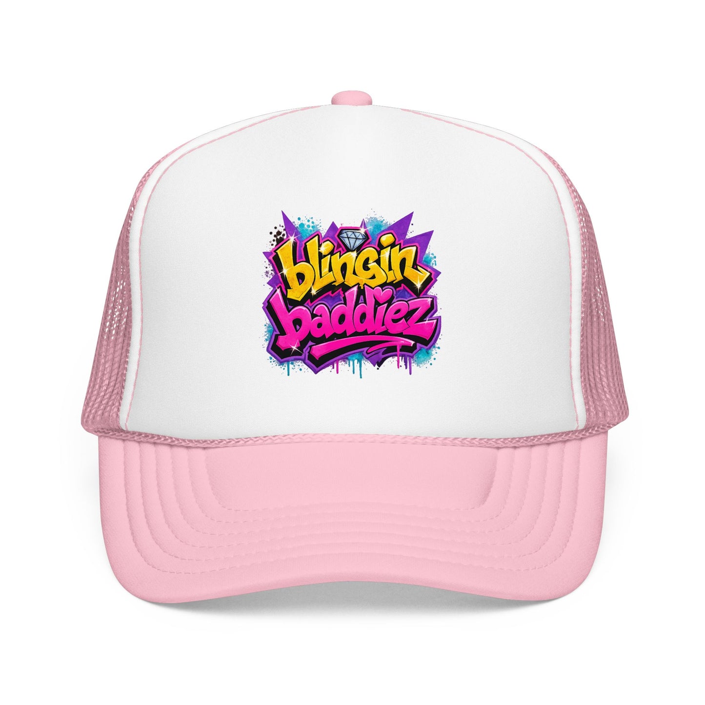 Foam Trucker Hat — "Blingin Baddiez" Colorful Graffiti Logo Cap