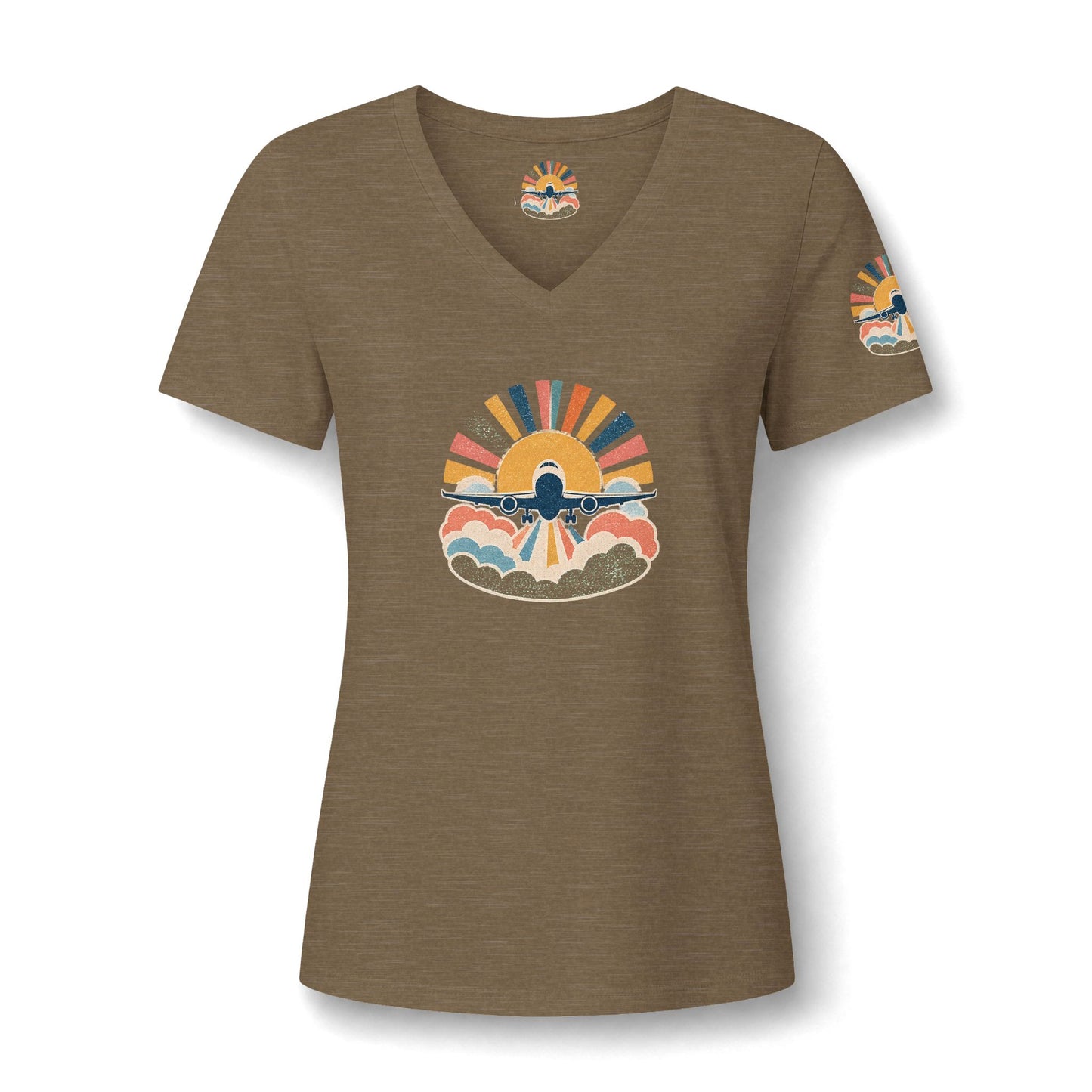 Retro Sunrise Landscape Tee | V-neck Tee