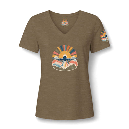 Retro Sunrise Landscape Tee | V-neck Tee