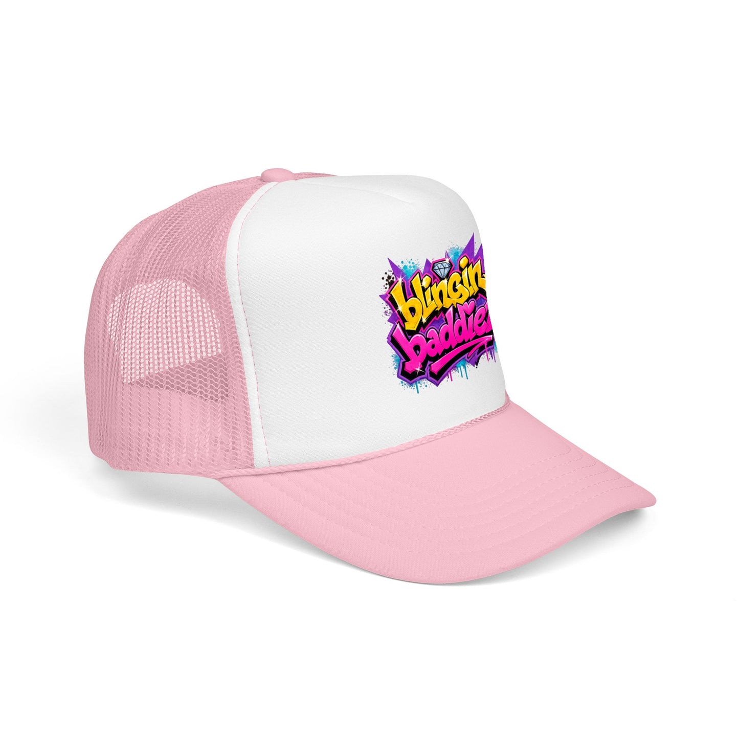Foam Trucker Hat — "Blingin Baddiez" Colorful Graffiti Logo Cap
