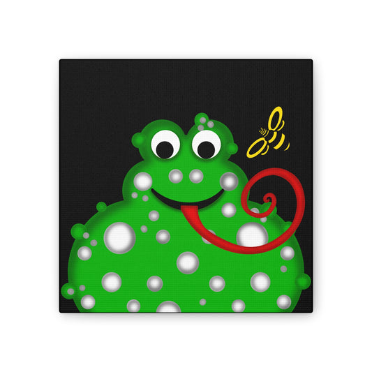 Green Lumpy Frog with a yellow Bee