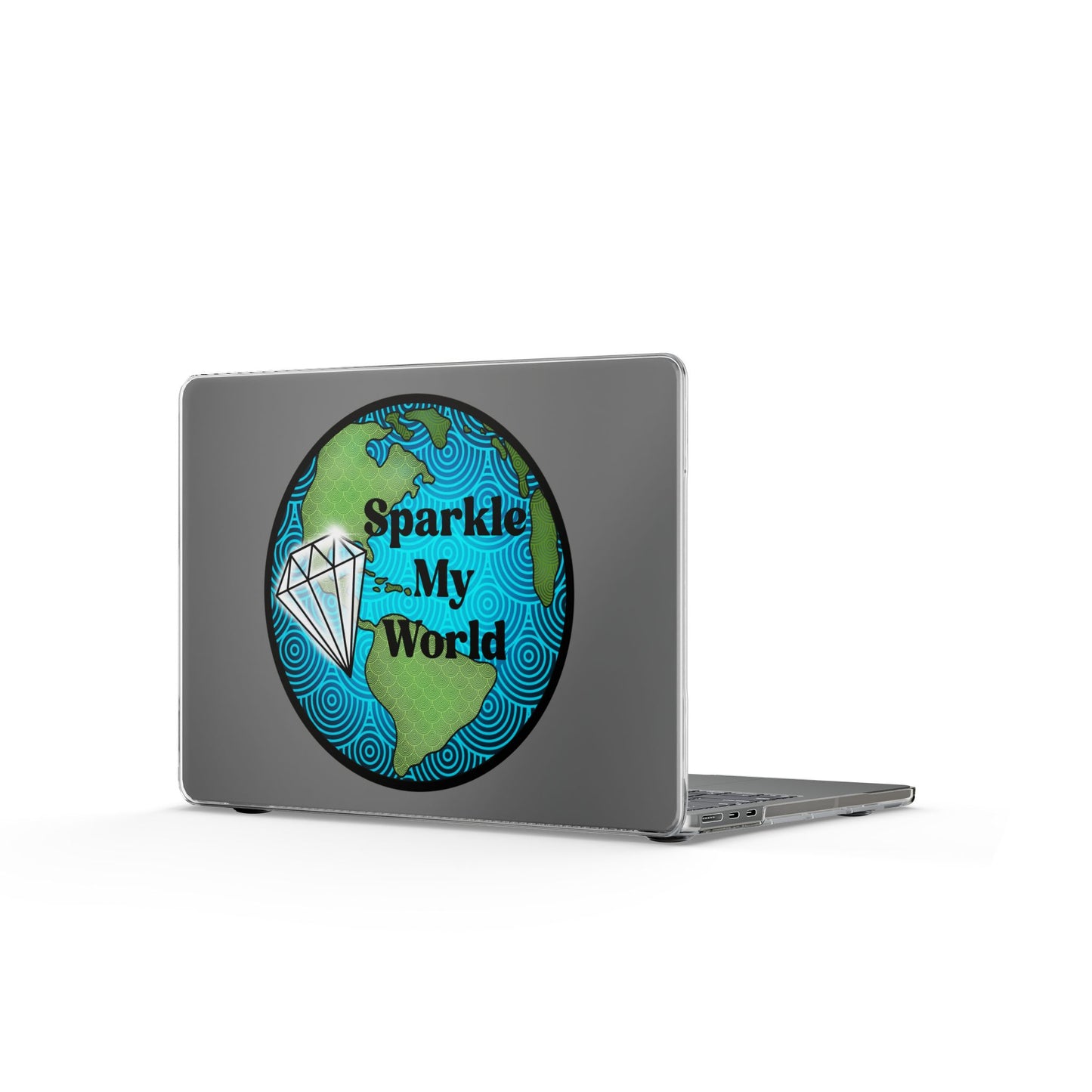 Clear MacBook Case — "Sparkle My World" Globe Diamond Laptop Cover