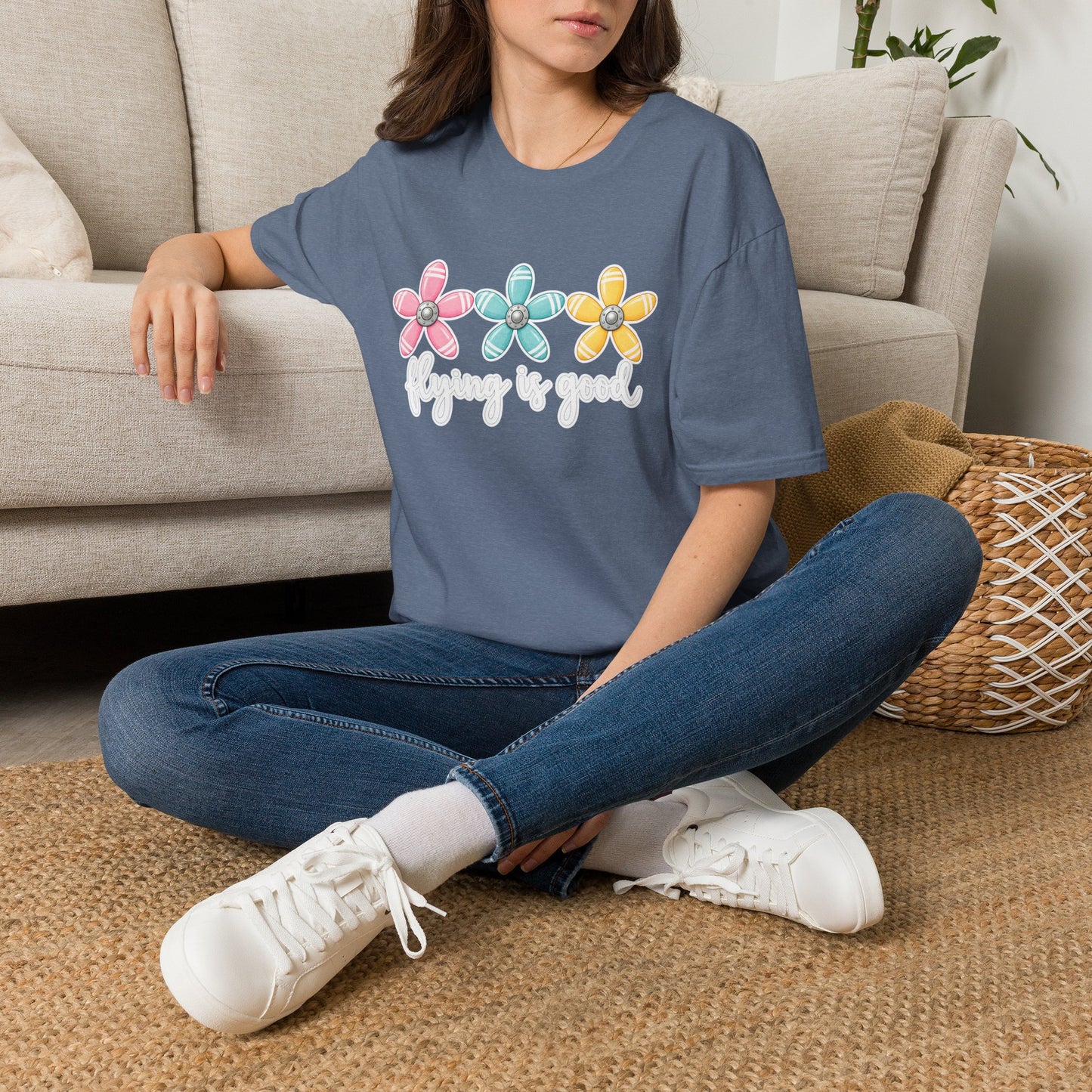 Flying Is Good Floral T-Shirt — Cute Retro Propeller Flowers Tee