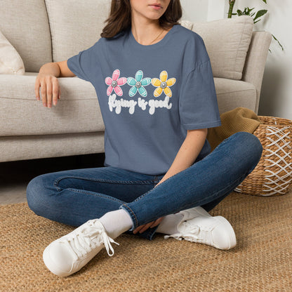 Flying Is Good Floral T-Shirt — Cute Retro Propeller Flowers Tee