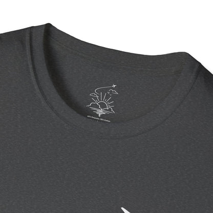 Sunrise Flight T-Shirt | Airplane, Clouds, Sunburst Line Art