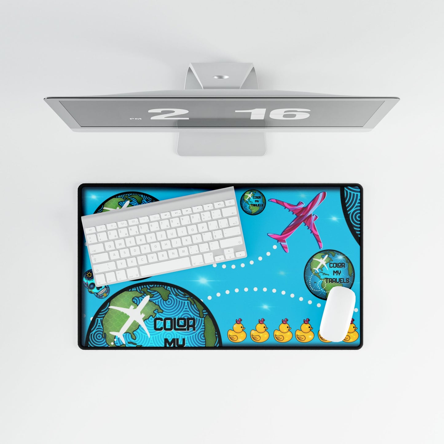 Color my travels large Desk Mats