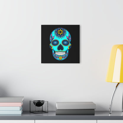 Sugar Skull Acrylic Wall Art Aqua— Vibrant Day of the Dead Skull Print (French Cleat)