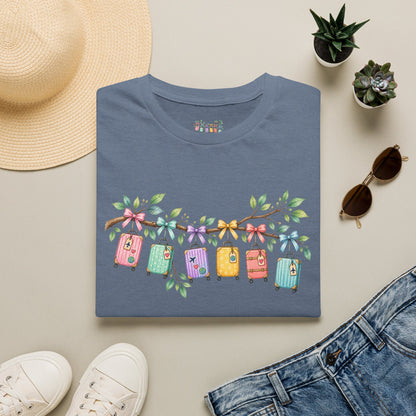 Suitcase Garland T-Shirt — Cute Luggage Line Graphic Tee for Travelers