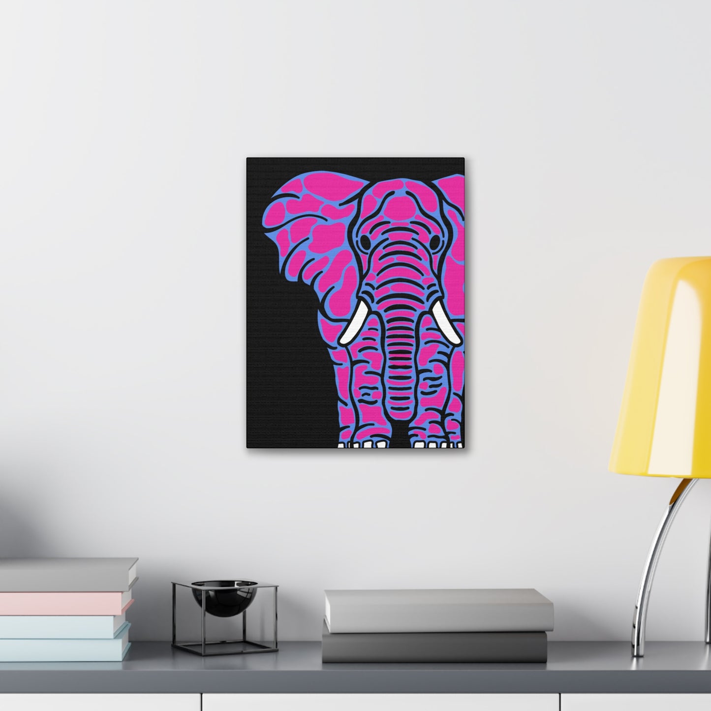 Neon Elephant Canvas Print — Bold Pink & Blue Safari Wall Art