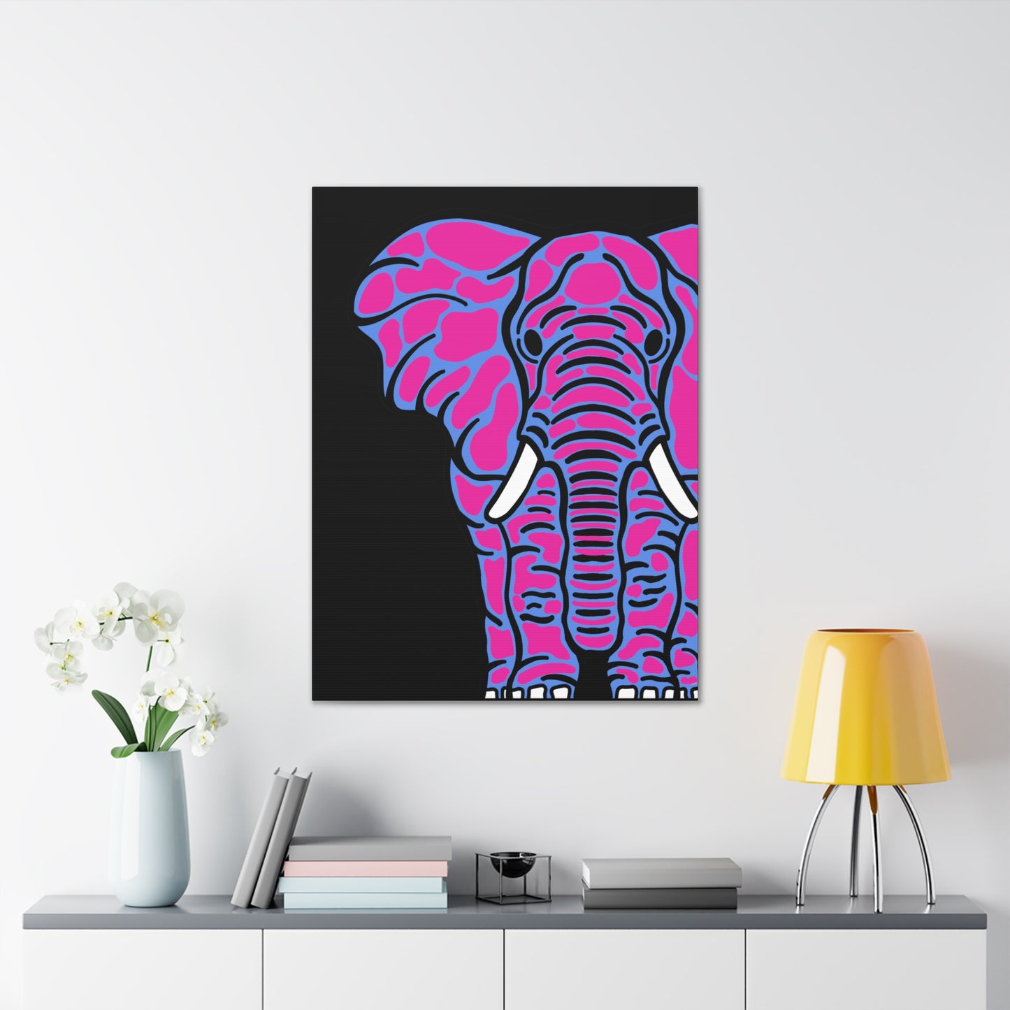 Neon Elephant Canvas Print — Bold Pink & Blue Safari Wall Art