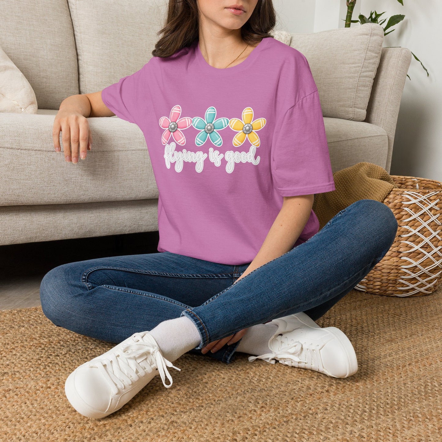 Flying Is Good Floral T-Shirt — Cute Retro Propeller Flowers Tee