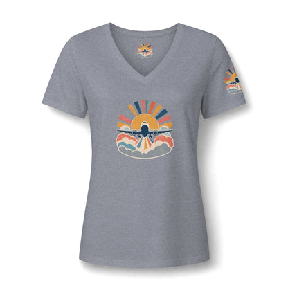 Retro Sunrise Landscape Tee | V-neck Tee