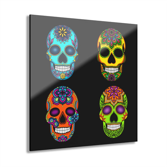 4 Colorful Sugar Skull Artwork Acrylic Print | Day of the Dead Wall Decor