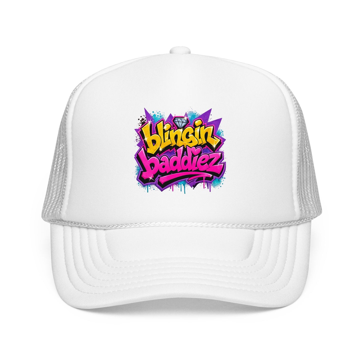Foam Trucker Hat — "Blingin Baddiez" Colorful Graffiti Logo Cap