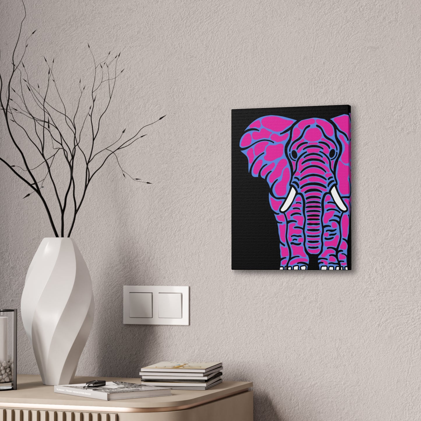 Neon Elephant Canvas Print — Bold Pink & Blue Safari Wall Art