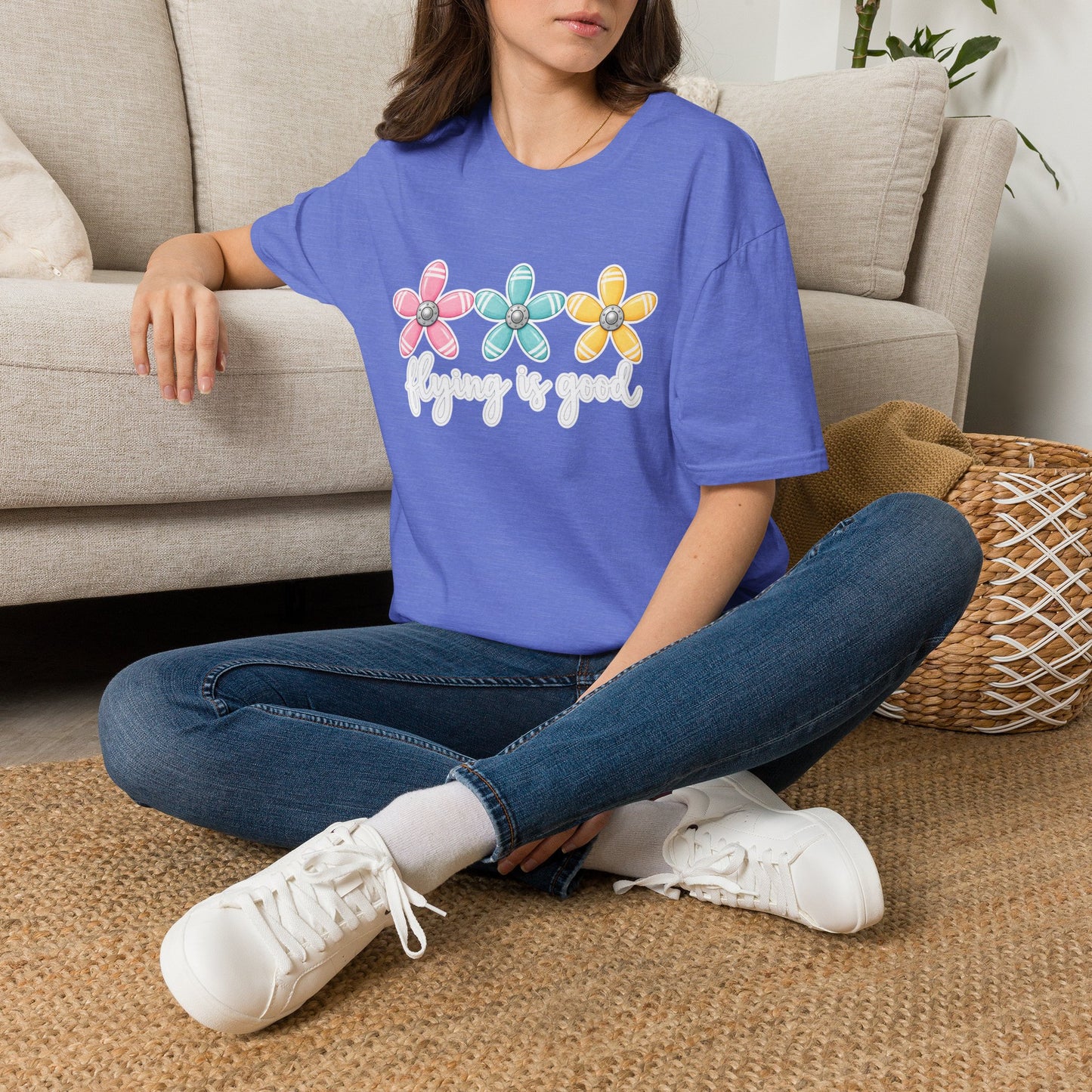 Flying Is Good Floral T-Shirt — Cute Retro Propeller Flowers Tee