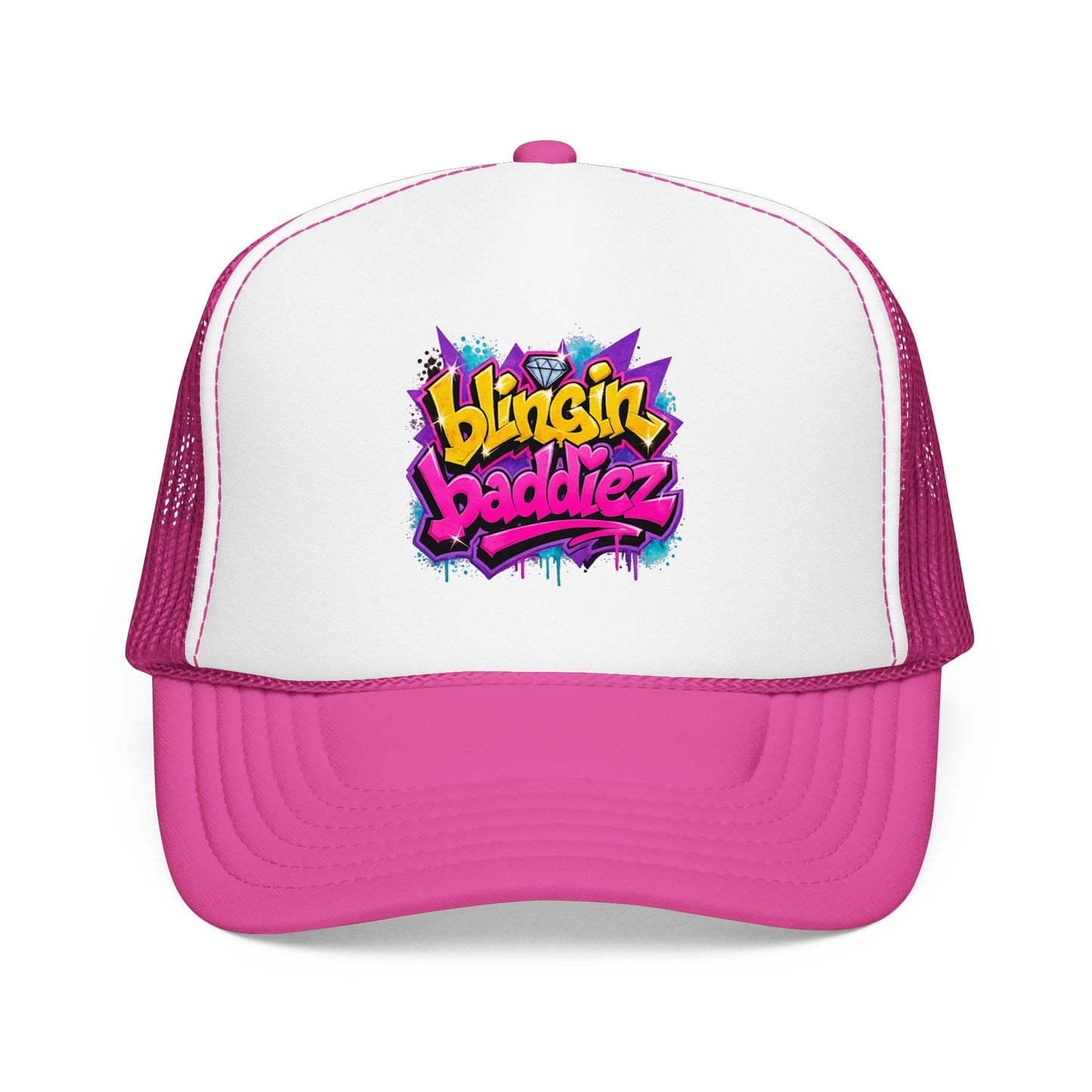 Foam Trucker Hat — "Blingin Baddiez" Colorful Graffiti Logo Cap