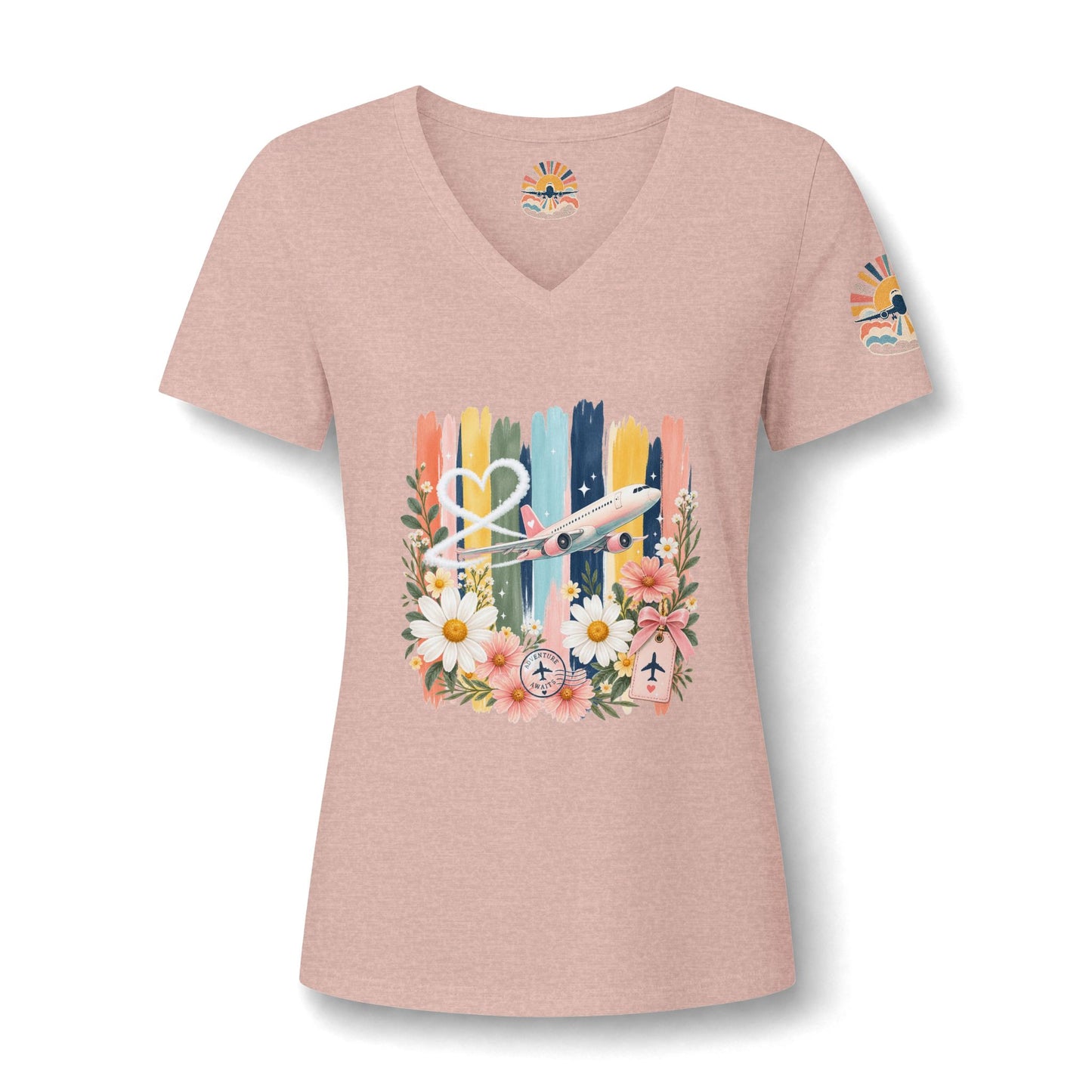 Floral Striped Heart Airplane