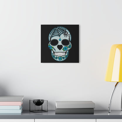 Sugar Skull Acrylic Print Grey— Blue Floral Day of the Dead Wall Art