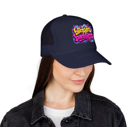Foam Trucker Hat — "Blingin Baddiez" Colorful Graffiti Logo Cap