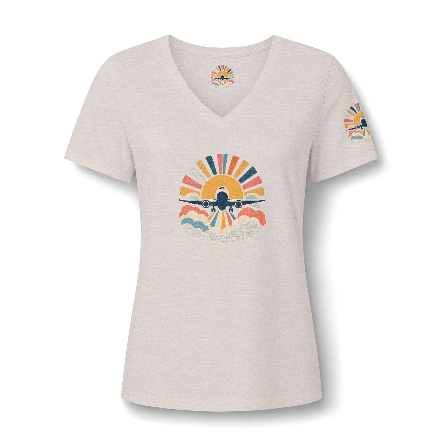 Retro Sunrise Landscape Tee | V-neck Tee
