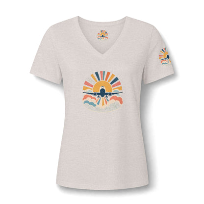 Retro Sunrise Landscape Tee | V-neck Tee