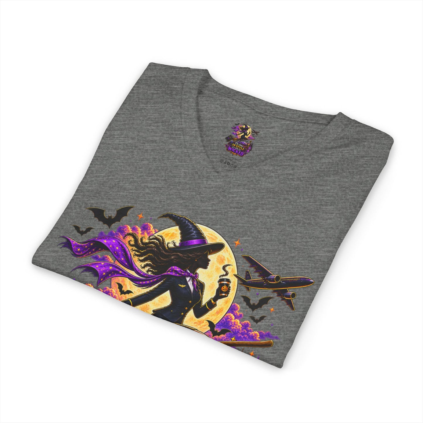 Witchy Halloween V-Neck Tee — "On Time, In Style & A Little Bit Wicked"