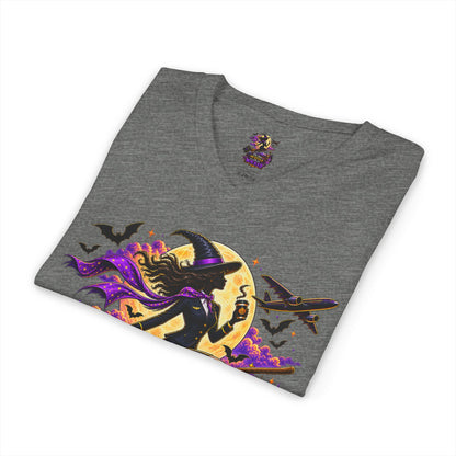 Witchy Halloween V-Neck Tee — "On Time, In Style & A Little Bit Wicked"