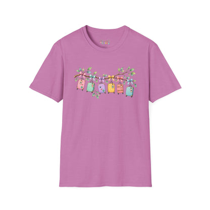 Suitcase Garland T-Shirt — Cute Luggage Line Graphic Tee for Travelers