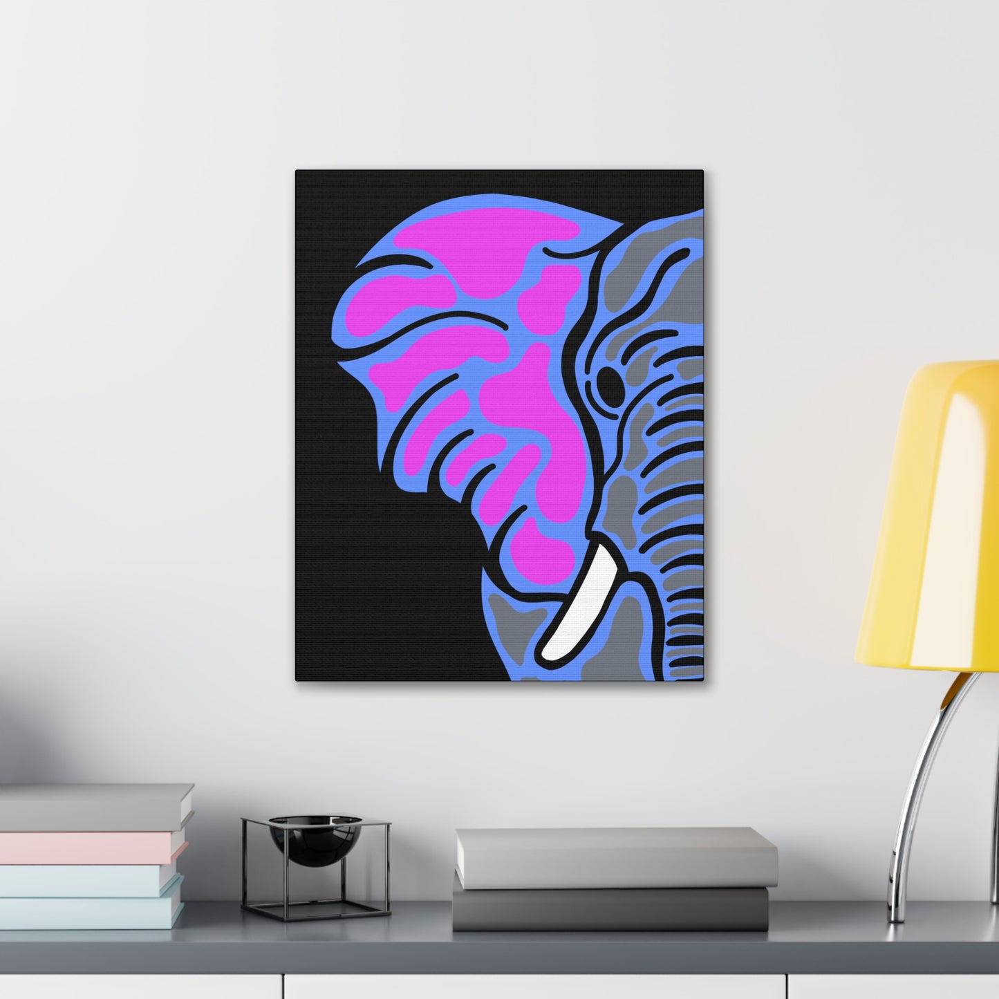 Neon Elephant Canvas Print — Bold Pink & Blue Safari Wall Art