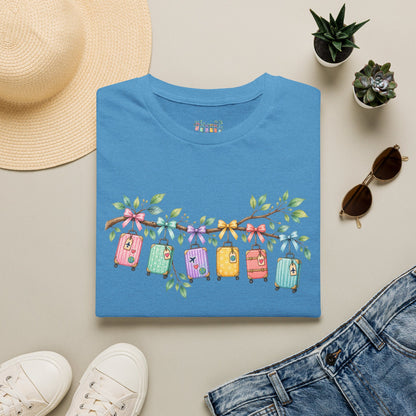 Suitcase Garland T-Shirt — Cute Luggage Line Graphic Tee for Travelers