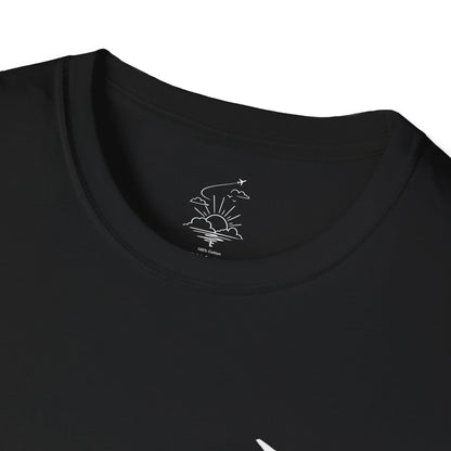 Sunrise Flight T-Shirt | Airplane, Clouds, Sunburst Line Art