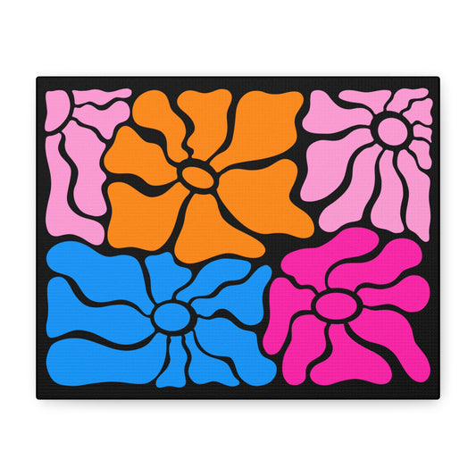Retro Pop Floral Canvas Print — Colorful 60s-Inspired Wall Art