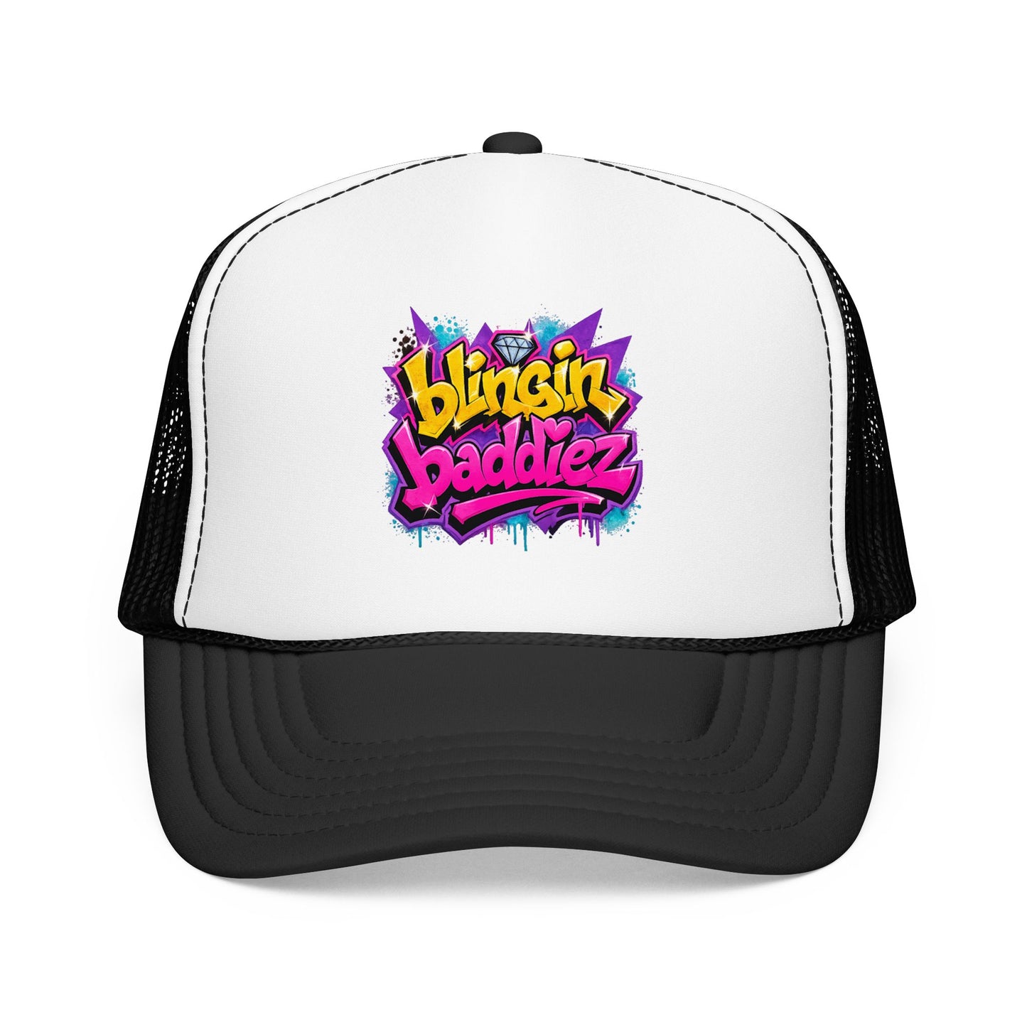 Foam Trucker Hat — "Blingin Baddiez" Colorful Graffiti Logo Cap