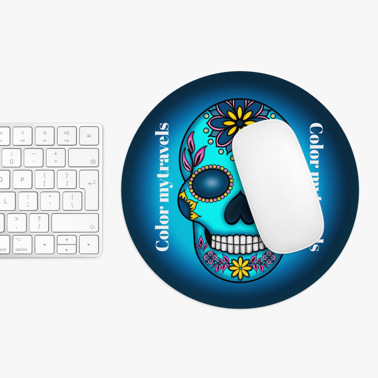 Aqua skull mouse pad