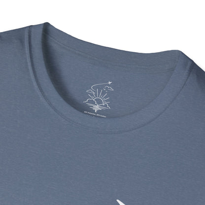 Sunrise Flight T-Shirt | Airplane, Clouds, Sunburst Line Art