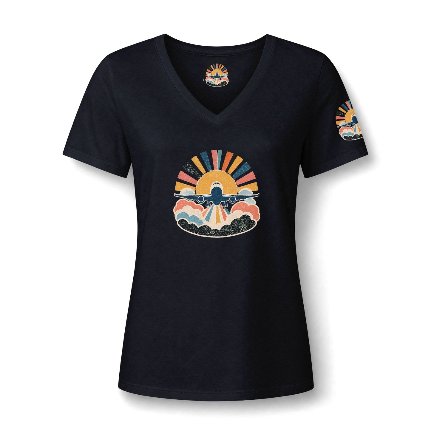 Retro Sunrise Landscape Tee | V-neck Tee