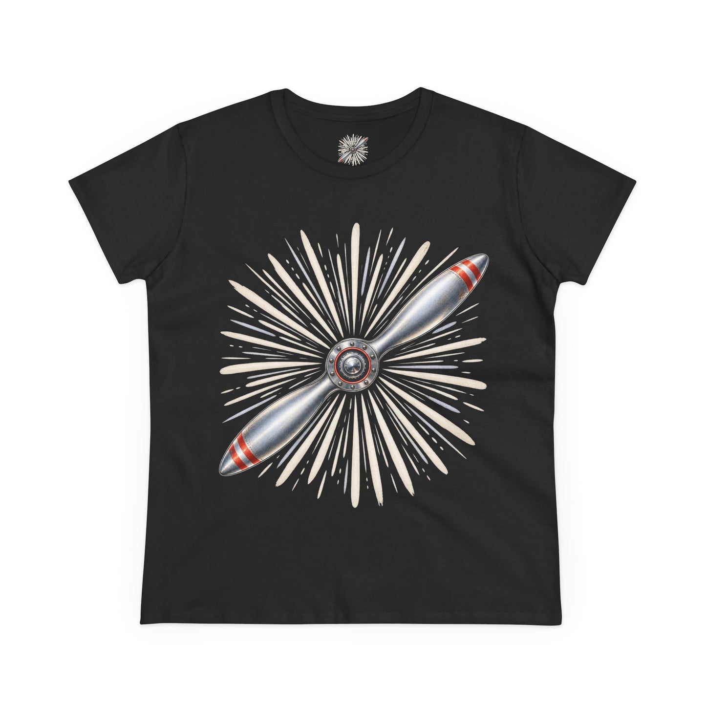 Propeller Burst Women's Tee — Vintage Airplane Graphic Cotton Shirt