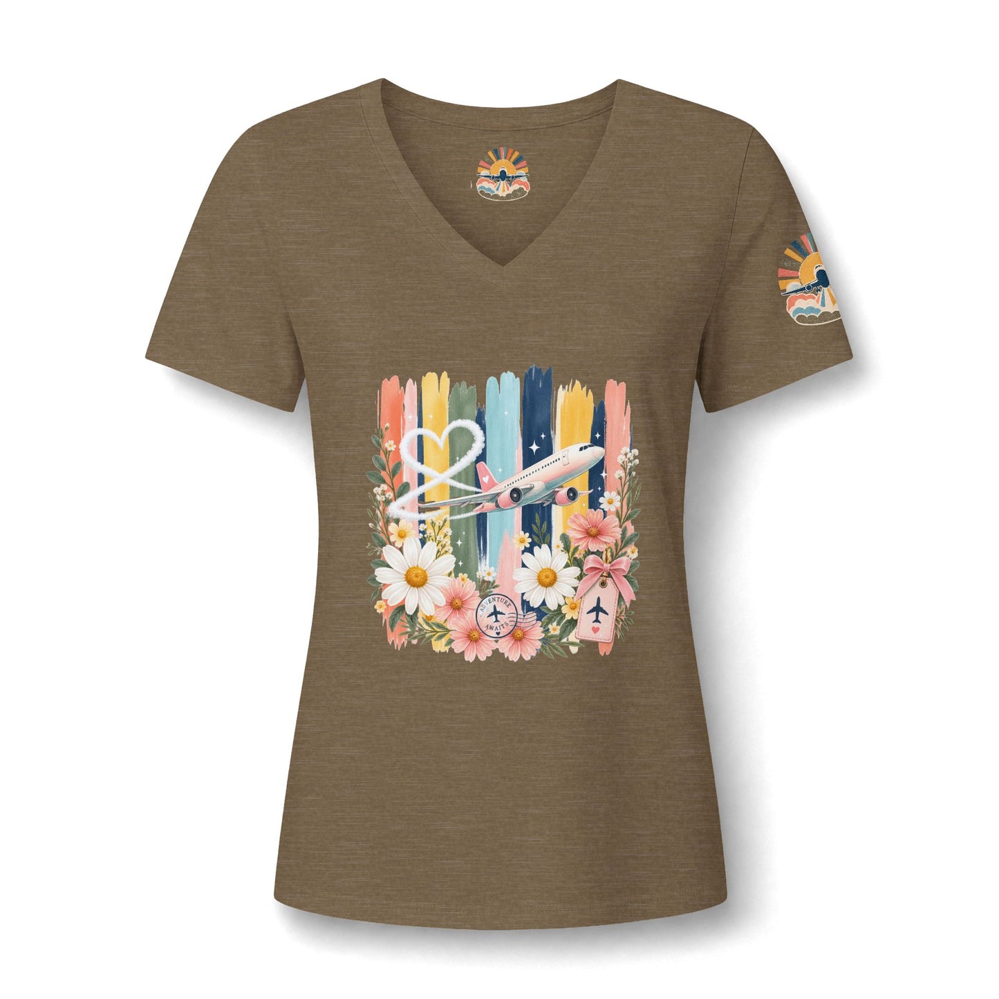 Floral Striped Heart Airplane