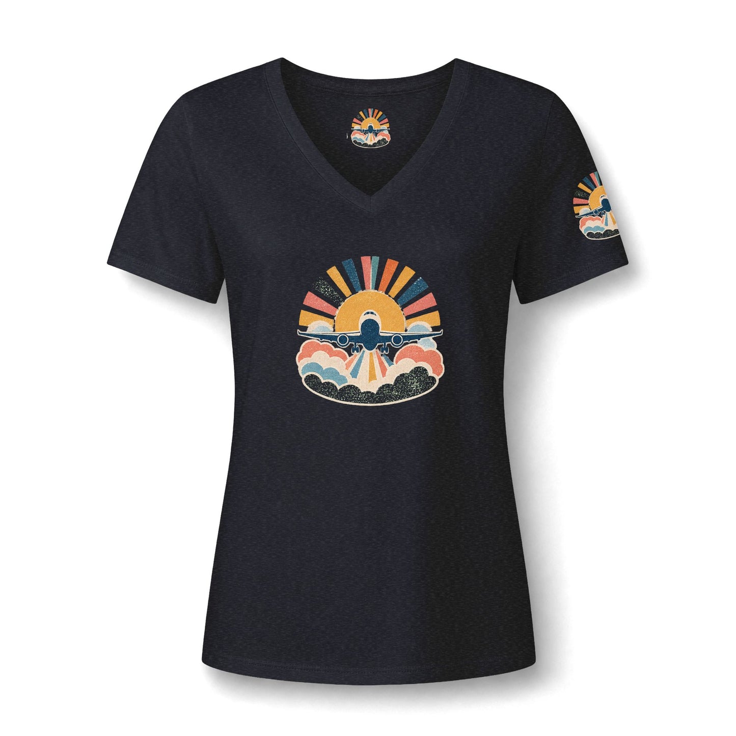 Retro Sunrise Landscape Tee | V-neck Tee