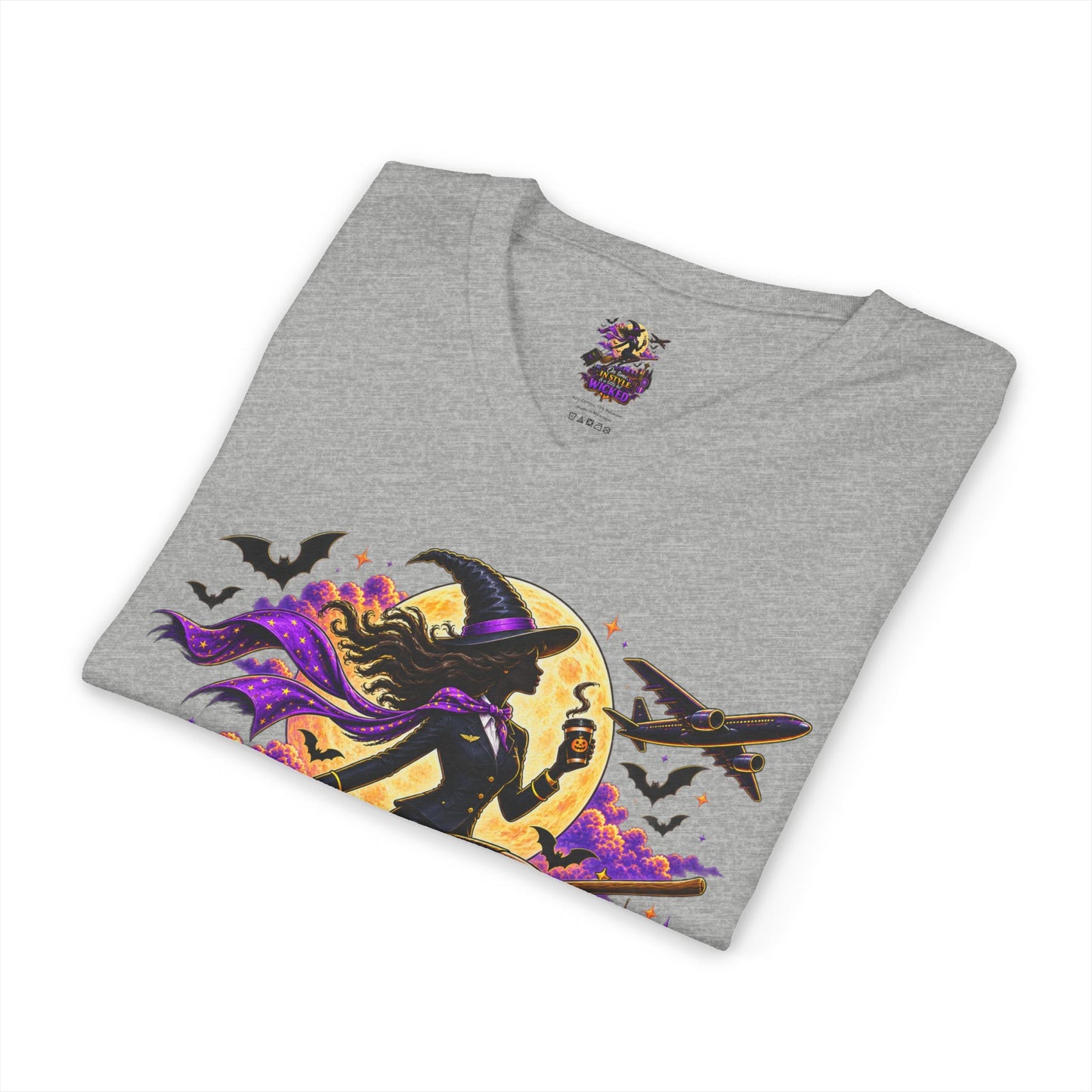 Witchy Halloween V-Neck Tee — "On Time, In Style & A Little Bit Wicked"